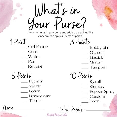 What S In Your Purse Game Printable Free